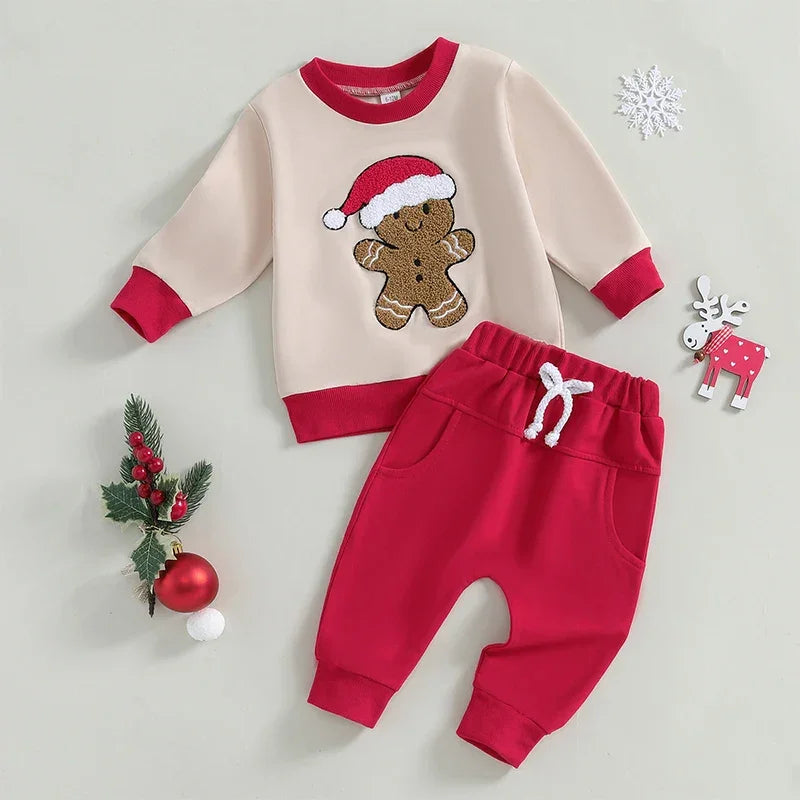 ma&baby 3M-3Y Christmas Newborn Toddler Infant Baby Boy Girl Clothes Sets Gingerbread Man Embroidery Tops Pants Xmas Costume