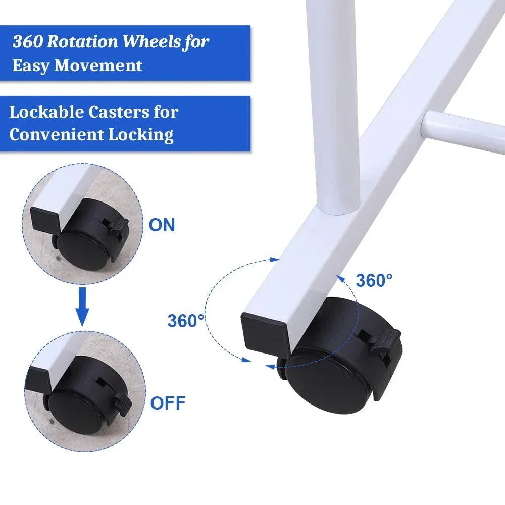 Heavy Duty Clothes Rack Garment Rail Rolling Stand Two Top Rod & Lower Storage - NTKSTORE