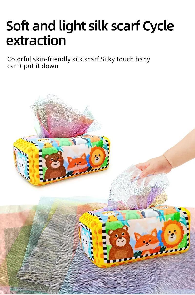 Baby Tissue Box Montessori Educational Toys Colorful Soft Sensory Toy For Toddler Finger Exercise Pumping Silk Scarf Gifts 0-18M - NTKSTORE