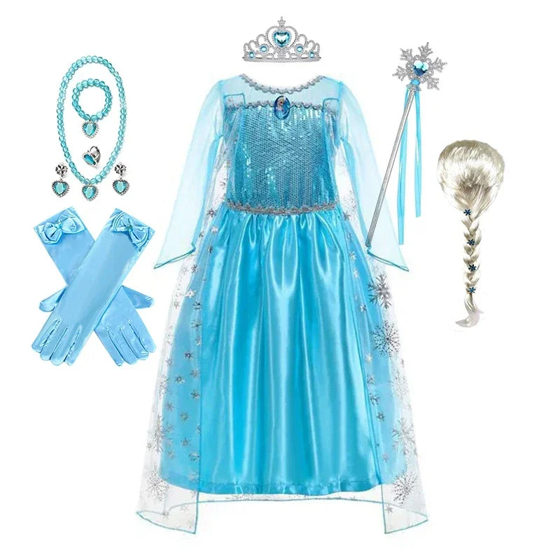 Elsa Dress for Girls Birthday Role Snow Queen Elsa Princess Dresses Kids Halloween Carnival Easter Party Dress Up Girls Costume - NTKSTORE