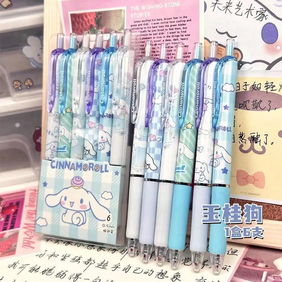 6Pcs Sanrio Gel Pen Hello Kitty Cartoon Kuromi ST Quick Drying Black 0.5mm Press The Ballpoint Pen Learning Stationery Gifts - NTKSTORE