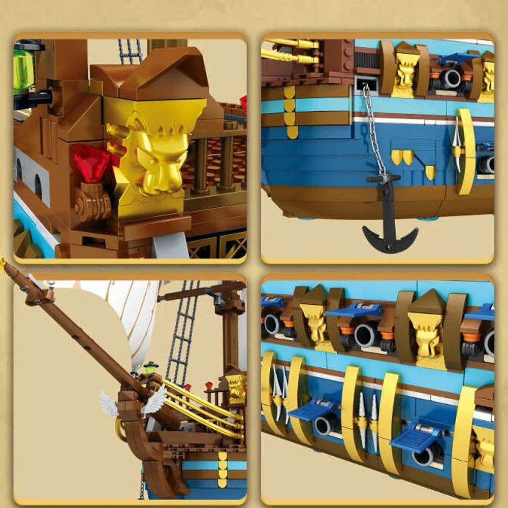 Caribbean MOC Reobrix 66011 The Royal Fleet The Sun Pirate Ship Sailboat Royal Sunshine Model 3162PC Building Blocks Brick Toys - NTKSTORE