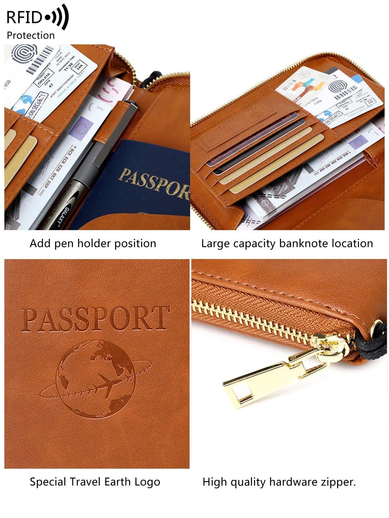 Fashionable and Portable RFID Travel Passport CasePULeather Multi functional Credit Card Passport Bag Neutral Travel Accessories - NTKSTORE