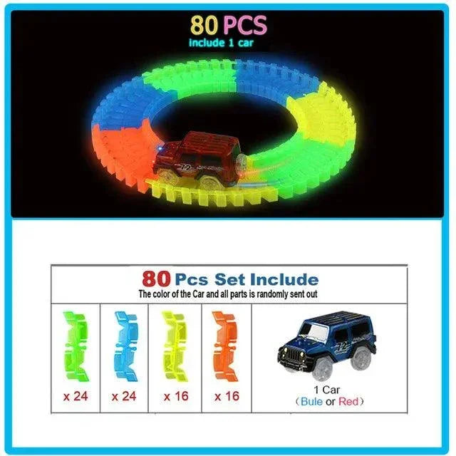 Glow Racing Track Set 5 Led Light Track Car Flexible Glowing Tracks Toy 162/165/220/240 Race Track Flexible Railway LED Car - NTKSTORE