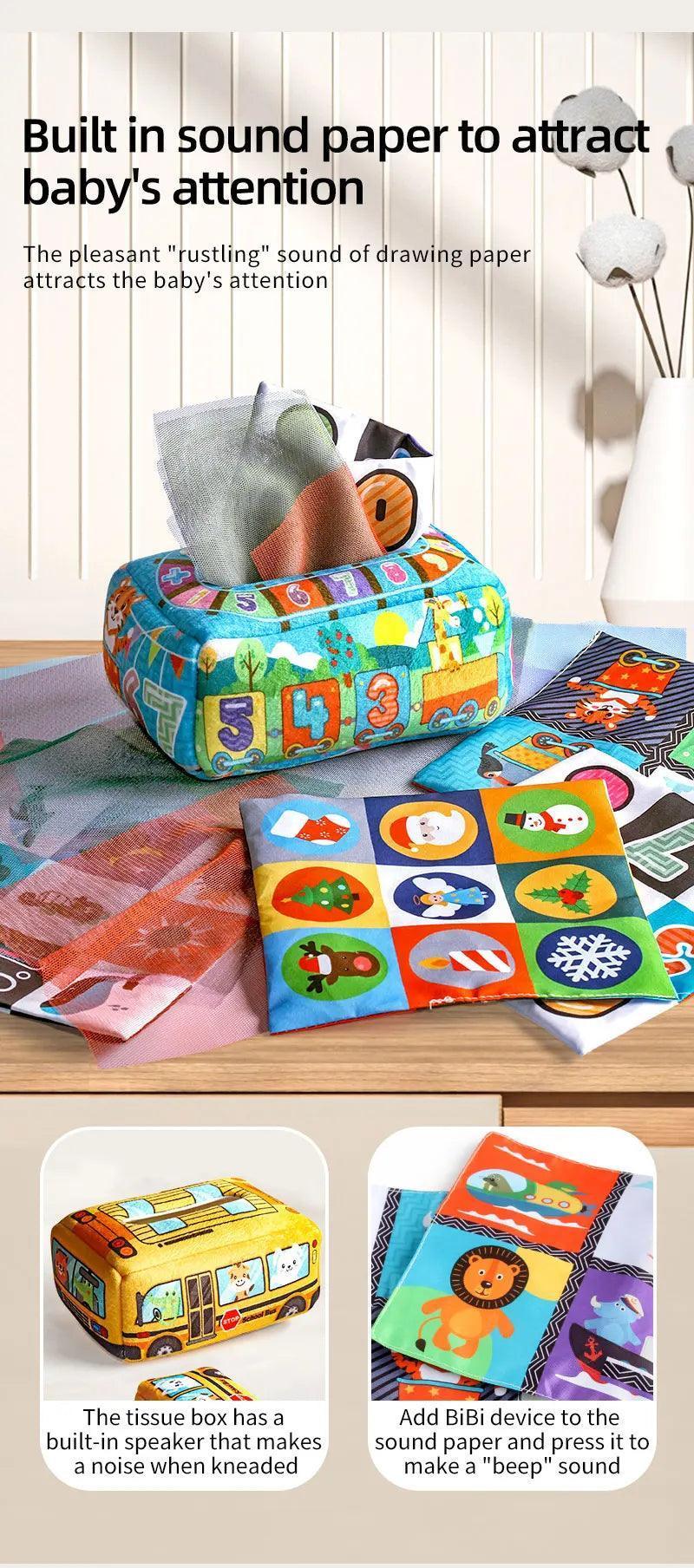 Baby Tissue Box Montessori Educational Toys Colorful Soft Sensory Toy For Toddler Finger Exercise Pumping Silk Scarf Gifts 0-18M - NTKSTORE
