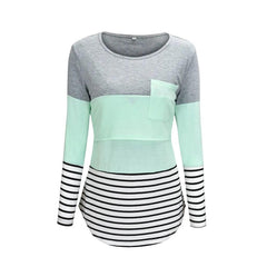 Fashion Pregnant Women Stiching Color Breastfeeding Nursing T Shirts Casual Loose Long Sleeve Tee Tops For Maternity - NTKSTORE