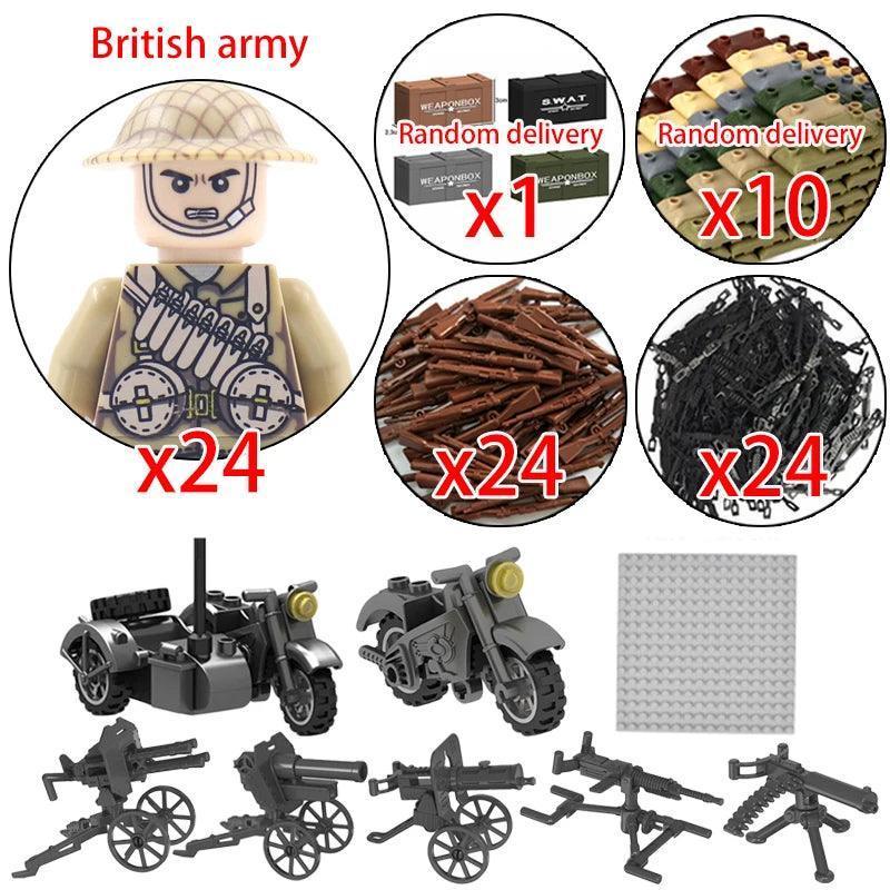 Children Toys Mini Military Figures Building Blocks WW2 UK French US Germany Soviet Army Soldiers Machine Gun Set Bricks Model - NTKSTORE
