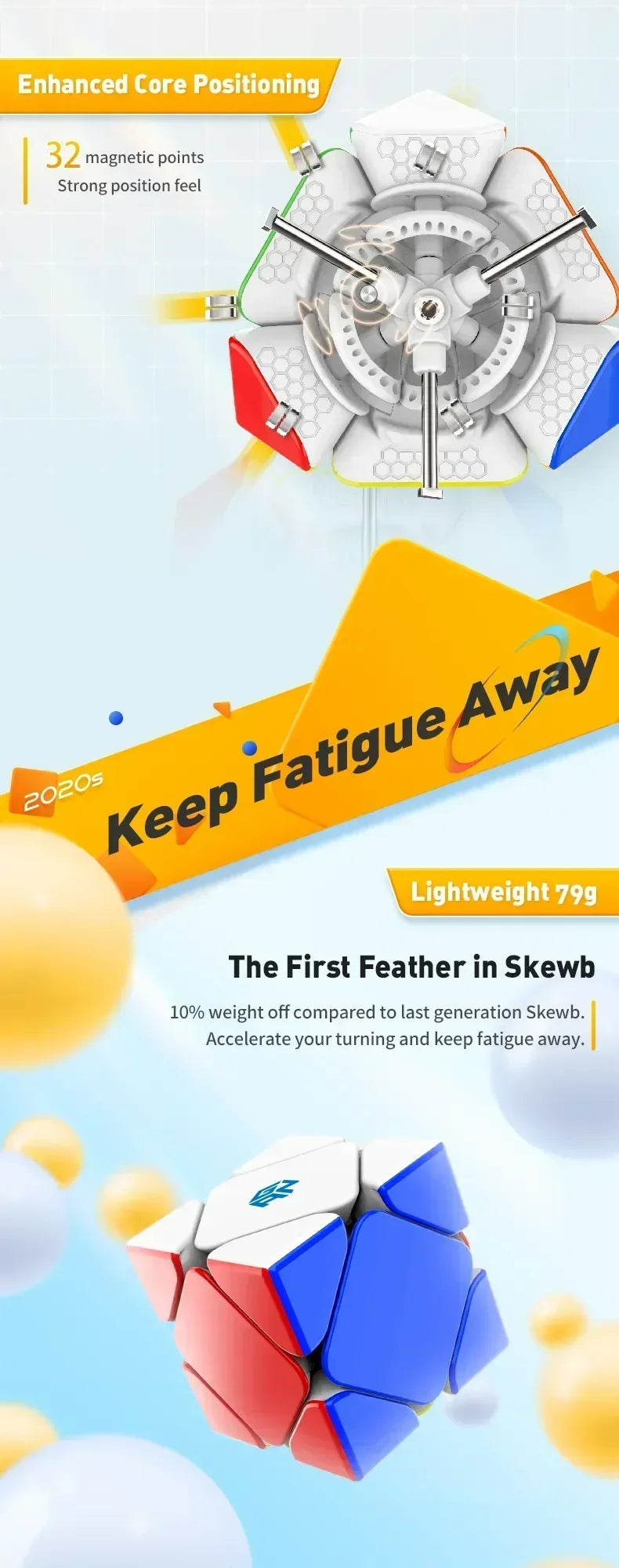 【JudyCube】GAN Skewb Magnetic (Enhanced UV Coated) Magnetic Magic Speed Cube Professional Fidget Toys GAN Skewb Cubo Magico - NTKSTORE