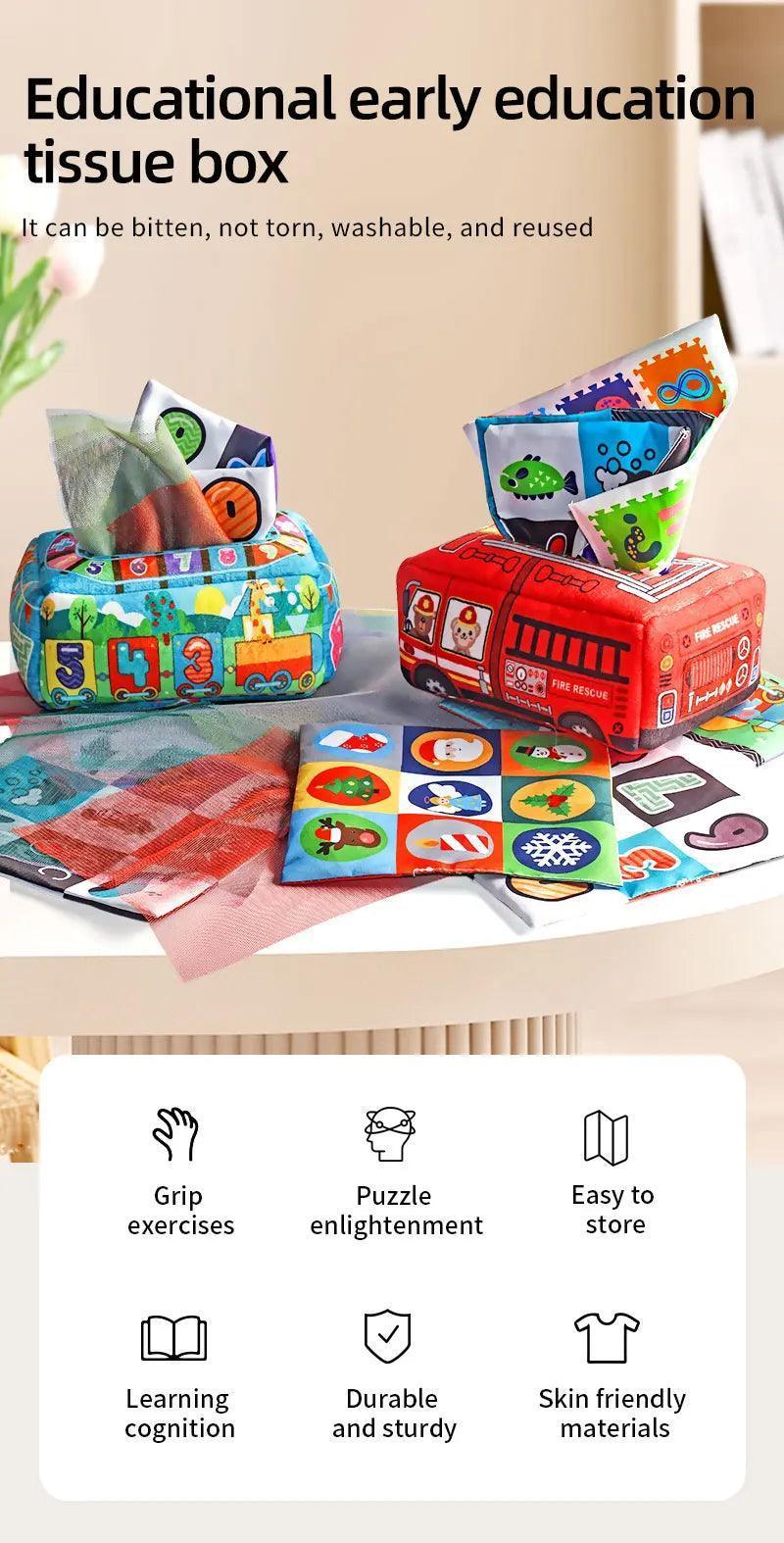 Baby Tissue Box Montessori Educational Toys Colorful Soft Sensory Toy For Toddler Finger Exercise Pumping Silk Scarf Gifts 0-18M - NTKSTORE