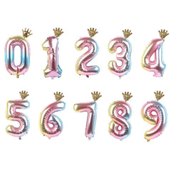 2pcs 32inch Rainbow Number Foil Balloons with Crown for Kids Boy Girl 1st Birthday Party Decorations Rose Gold Figures Globos - NTKSTORE