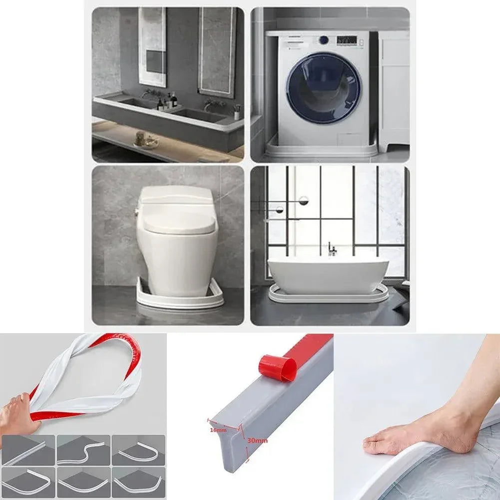 1PC 1-3M Bathroom Water Stopper Silicone Retaining Strip Water Shower Dam Flood Barrier Dry And Wet Separation Blocker - NTKSTORE