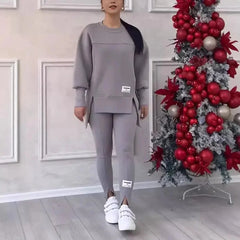 2pcs Women Sport Suit Hoodie Sweatshirt Winter Loose Irregular Top + Leggings Pant Casual Jogger Outfit Sports Two-piece Set - NTKSTORE
