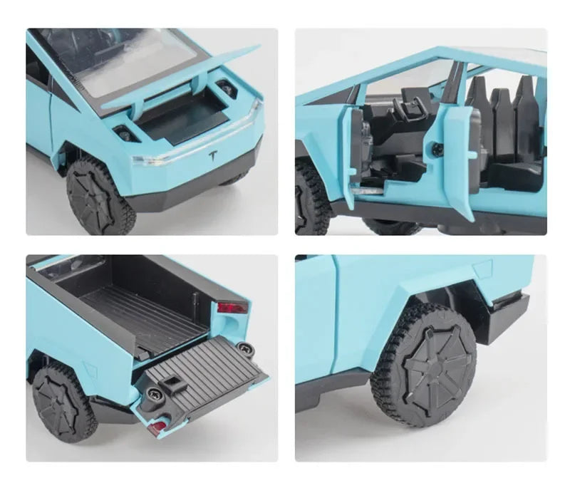 1:32 Tesla Cybertruck Pickup Alloy Car Model Diecast Toy Vehicle Sound And Light Simitation For Children Christmas Gift Boy Toys