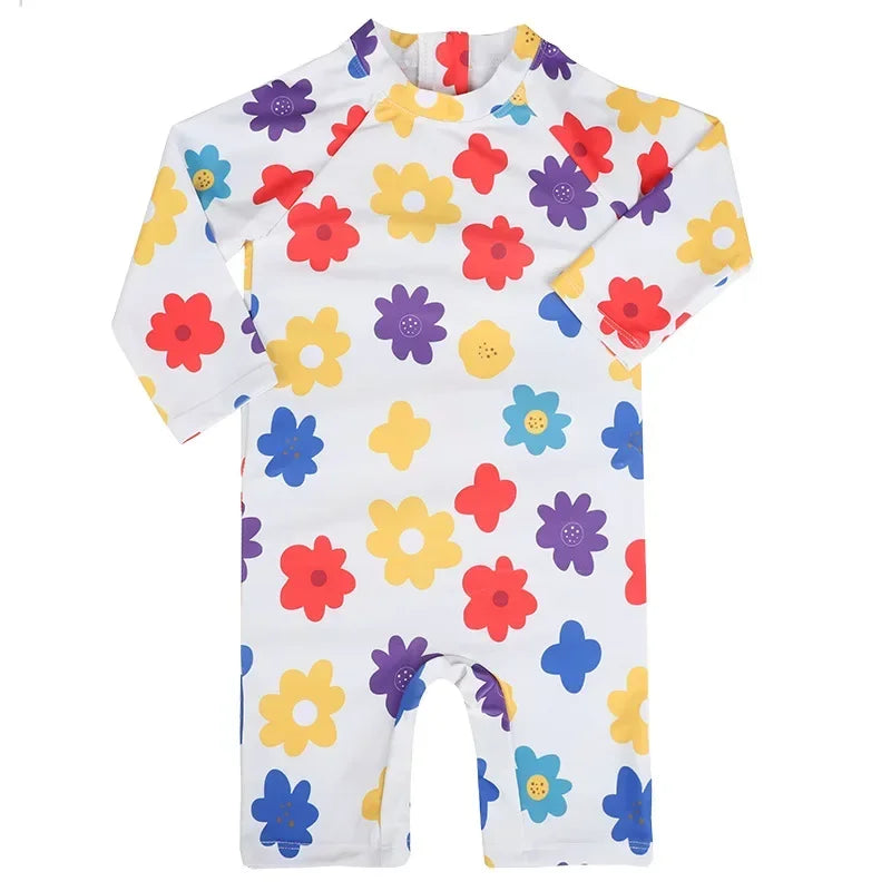 Baby Girls Swimsuit Long Sleeves One Piece Swimwear for Kids Toddler Cartoon UPF50+ Rash Guards Infant Bathing Suit Korea Sets