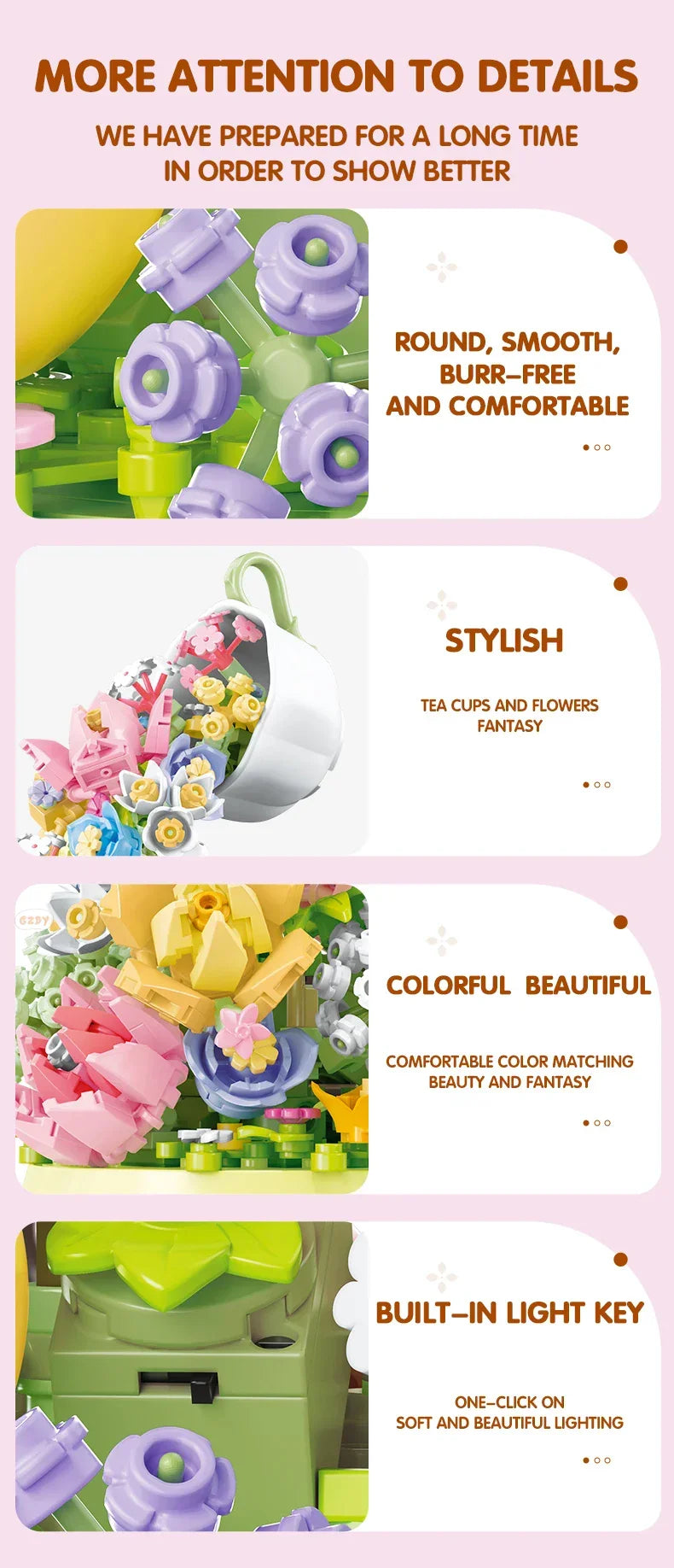 SEMBO BLOCK 575pcs Teacup Flower Lighting Music Box Building Block Home Decor Anime Creative Gift Toy For Child Adults - NTKSTORE