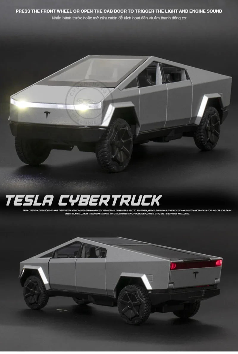 1:32 Tesla Cybertruck Pickup Alloy Car Model Diecast Toy Vehicle Sound And Light Simitation For Children Christmas Gift Boy Toys