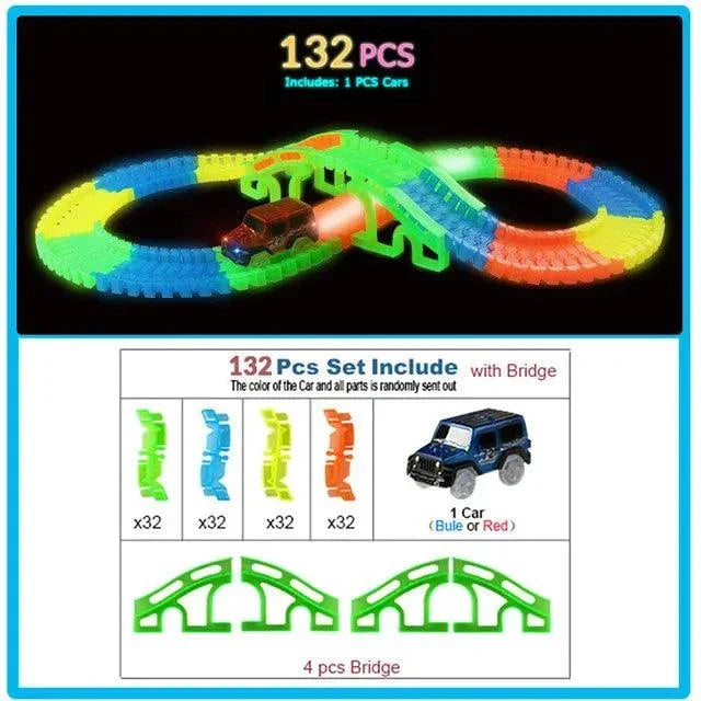 Glow Racing Track Set 5 Led Light Track Car Flexible Glowing Tracks Toy 162/165/220/240 Race Track Flexible Railway LED Car - NTKSTORE
