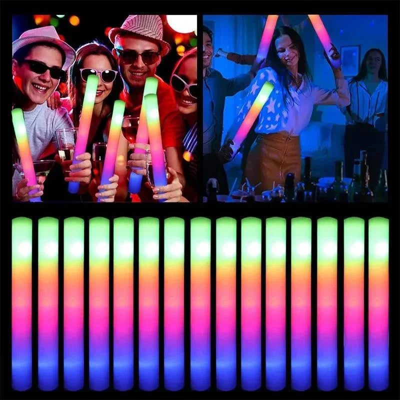 15/30Pcs LED Glow Sticks Bulk Colorful RGB Glow Foam Stick Cheer Tube Dark Light for Xmas Birthday Wedding Party Supplies - NTKSTORE