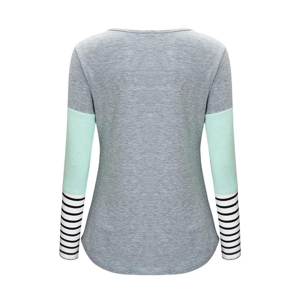 Fashion Pregnant Women Stiching Color Breastfeeding Nursing T Shirts Casual Loose Long Sleeve Tee Tops For Maternity - NTKSTORE