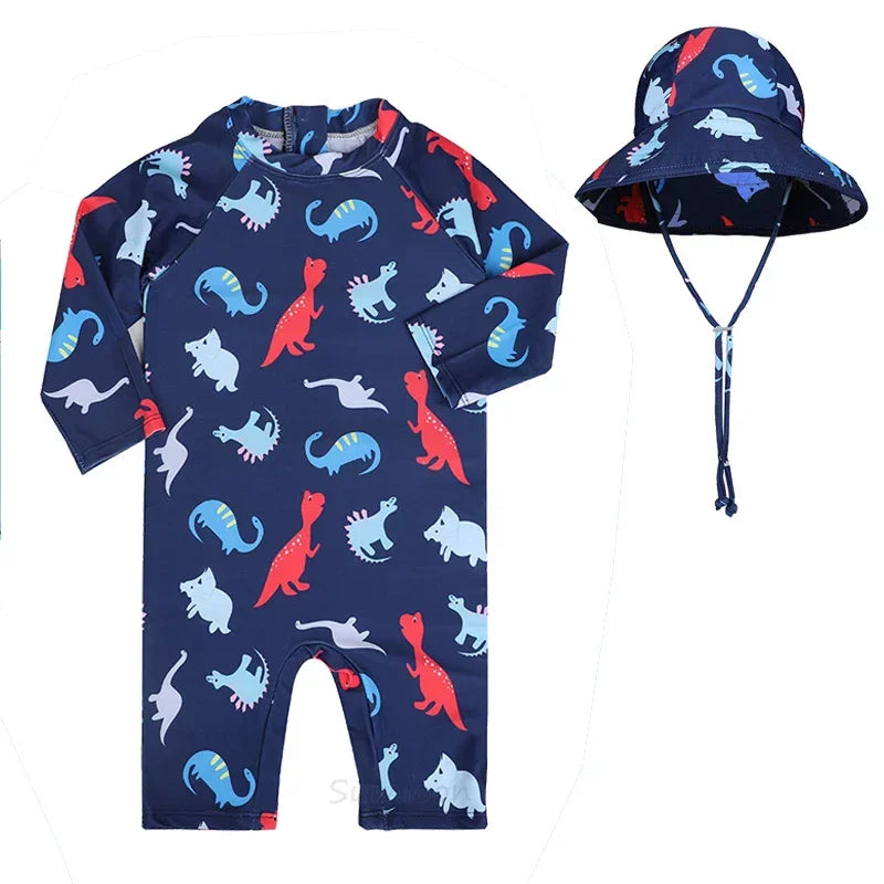 Baby Girls Swimsuit Long Sleeves One Piece Swimwear for Kids Toddler Cartoon UPF50+ Rash Guards Infant Bathing Suit Korea Sets