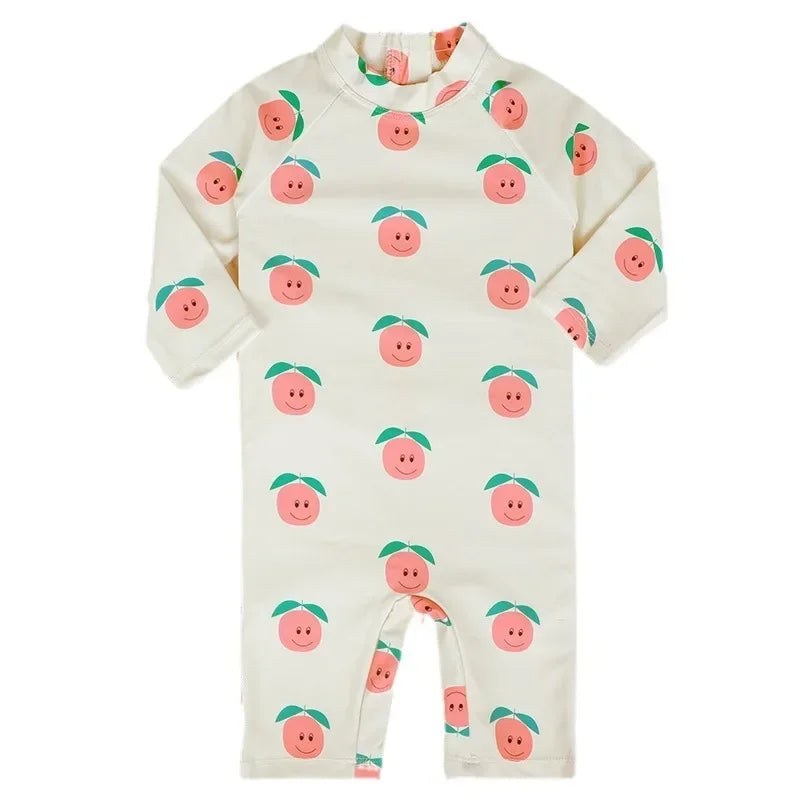 Baby Girls Swimsuit Long Sleeves One Piece Swimwear for Kids Toddler Cartoon UPF50+ Rash Guards Infant Bathing Suit Korea Sets