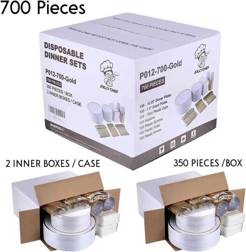 700 Count Gold Dinnerware Set- Disposable Gold Dinnerware Set for Halloween, Christmas, Thanksgiving tableware set - NTKSTORE