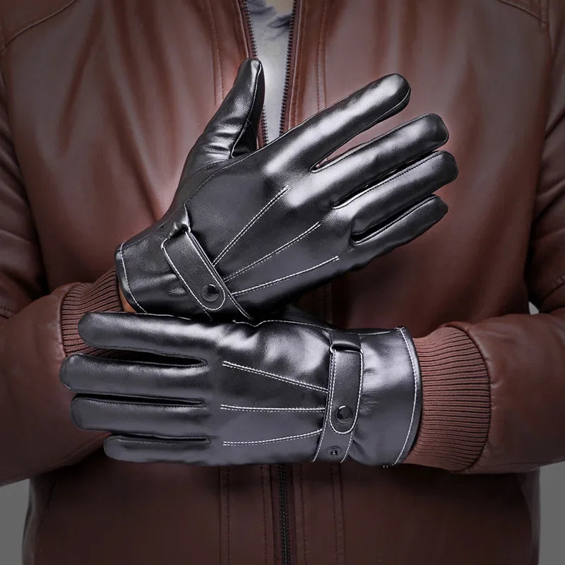 Winter Cycling PU Leather Gloves Outdoor Men Women Motorcycle Waterproof Warm Thick Riding Electric Car Warm Non-Slip Gloves - NTKSTORE