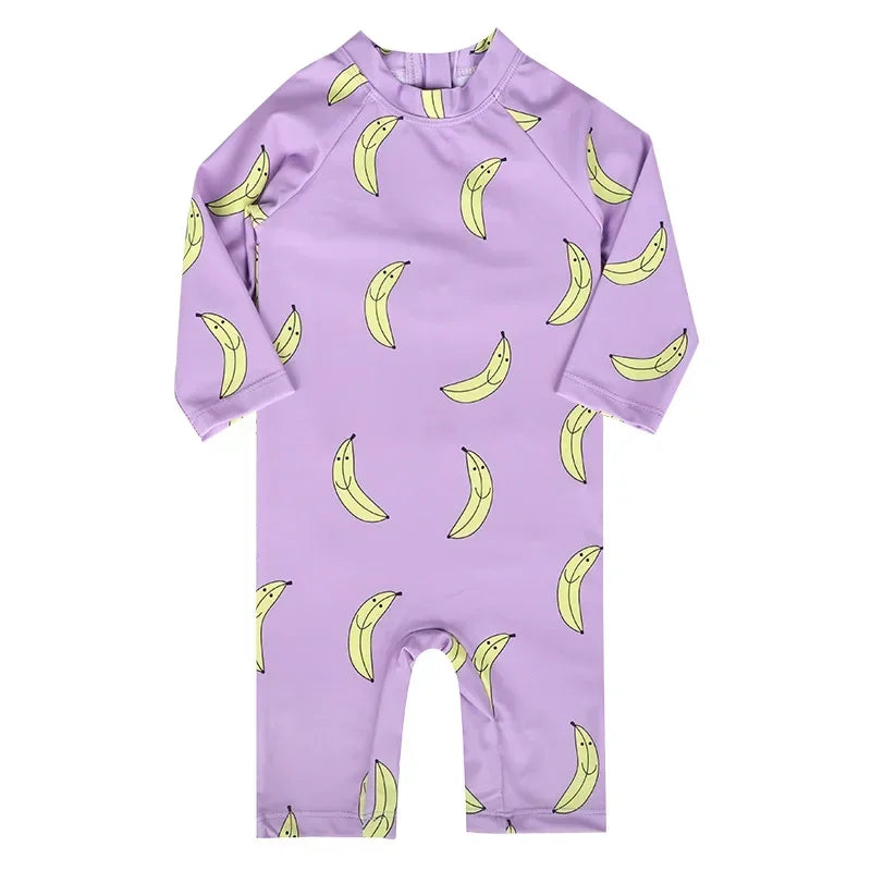 Baby Girls Swimsuit Long Sleeves One Piece Swimwear for Kids Toddler Cartoon UPF50+ Rash Guards Infant Bathing Suit Korea Sets