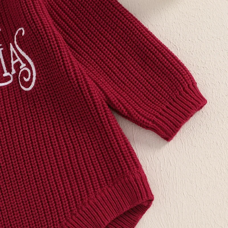 Newborn Christmas Autumn Winter Rompers Baby Boys Girls Letter Embroidery O-neck Long Sleeve Knitted Sweaters Rompers