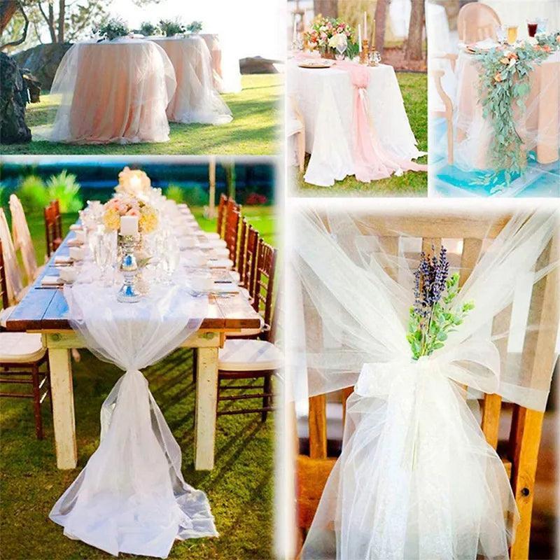 5/10M Sheer Crystal Wedding Tulle Roll Organza Fabric For Wedding Birthday Party Backdrop Decor DIY Wedding Organza Chair Sashes - NTKSTORE