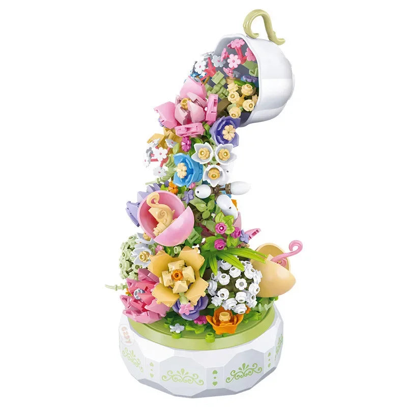 SEMBO BLOCK 575pcs Teacup Flower Lighting Music Box Building Block Home Decor Anime Creative Gift Toy For Child Adults - NTKSTORE