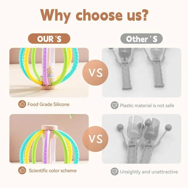 Montessori Baby Rain Stick Rainbow Hourglass Rain Music Rattle Baby Educational Toy Silicone Teether Sensory Toys for Kids Gift - NTKSTORE