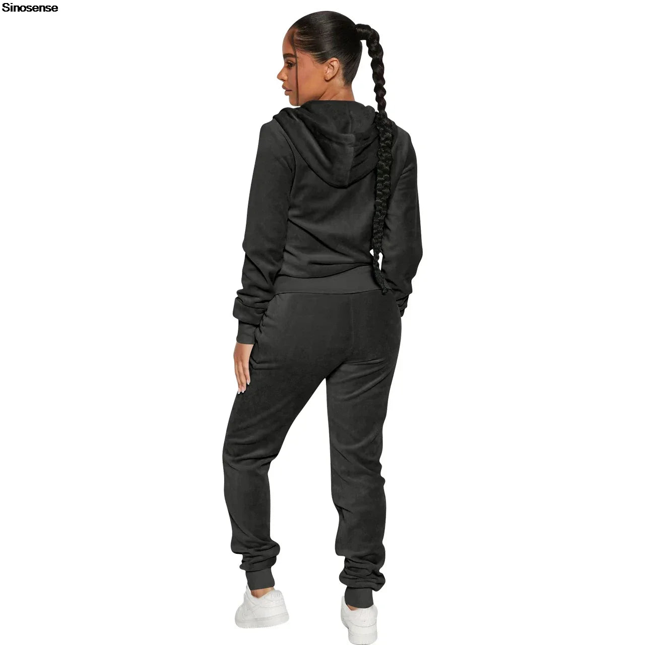 Womens Warm 2 Piece Outfits Velour Tracksuits Full Zip Hoodie And Drawstring Sweatpants Sweatsuits Sets Velvet Jogging Suit - NTKSTORE