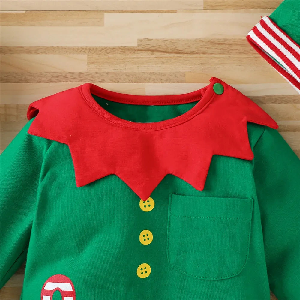 Prowow My First Christmas Baby Romper Green Xmas Tree Bodysuit For Infants Newborns 2024 New Year Baby Costume