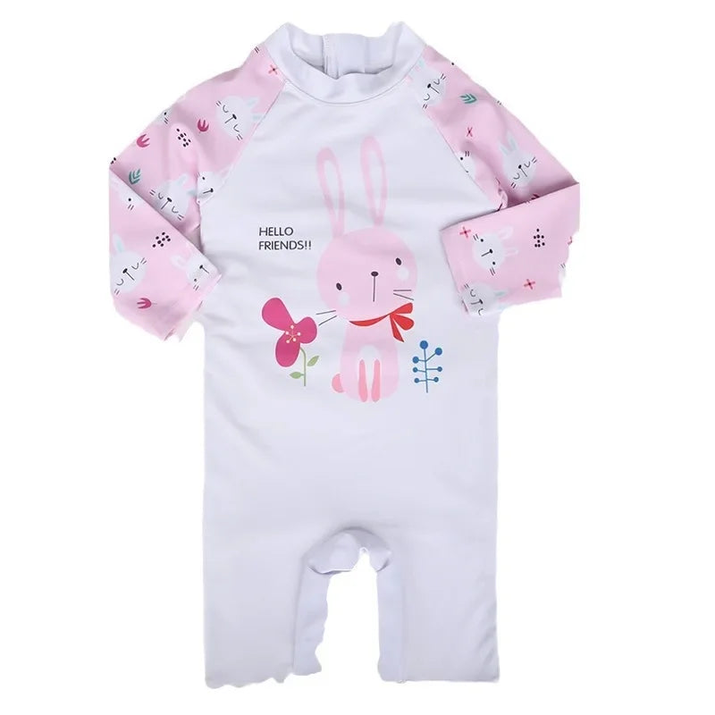 Baby Girls Swimsuit Long Sleeves One Piece Swimwear for Kids Toddler Cartoon UPF50+ Rash Guards Infant Bathing Suit Korea Sets