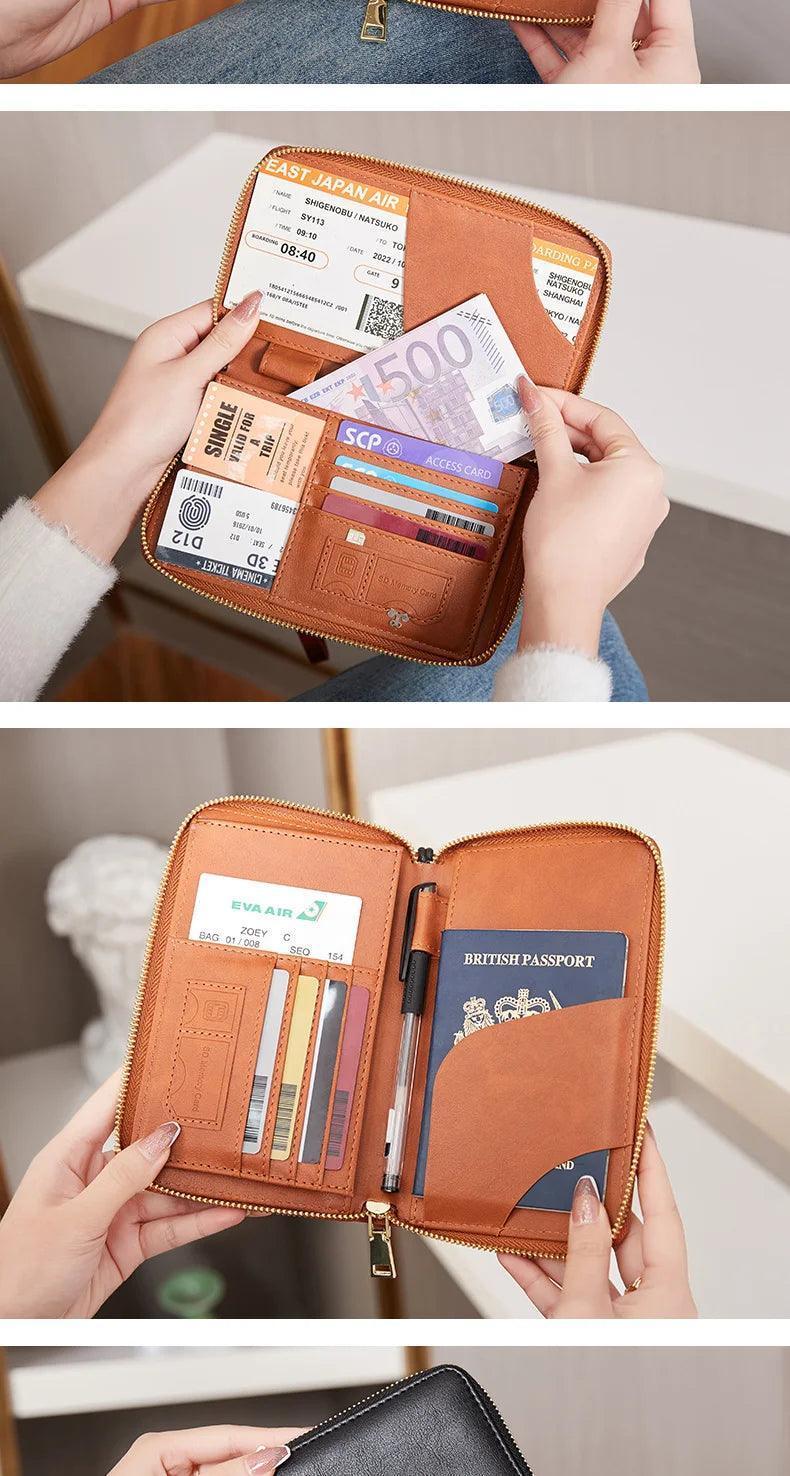Fashionable and Portable RFID Travel Passport CasePULeather Multi functional Credit Card Passport Bag Neutral Travel Accessories - NTKSTORE