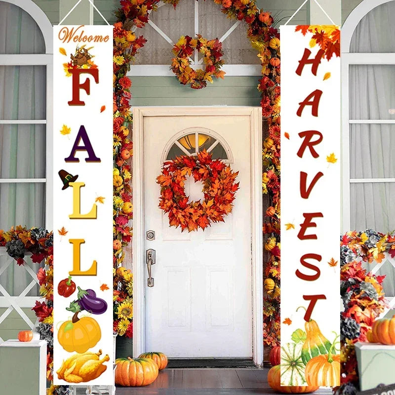 Thanksgiving Couplet Pumpkin Porch Hanging Banner Harvest Festival Party Decoration Thanksgiving Wall Door Hanging Banner - NTKSTORE