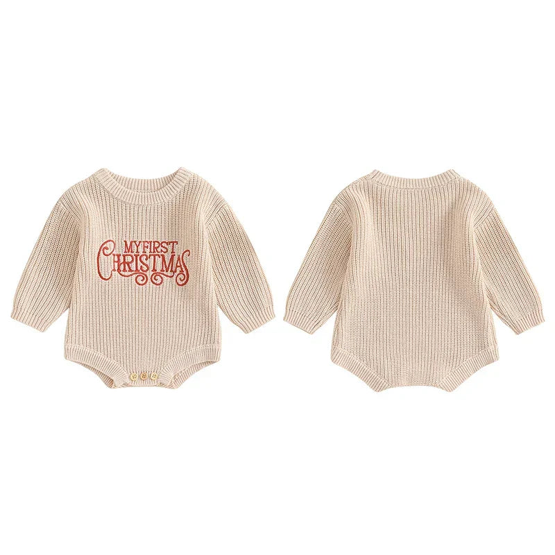 Newborn Christmas Autumn Winter Rompers Baby Boys Girls Letter Embroidery O-neck Long Sleeve Knitted Sweaters Rompers