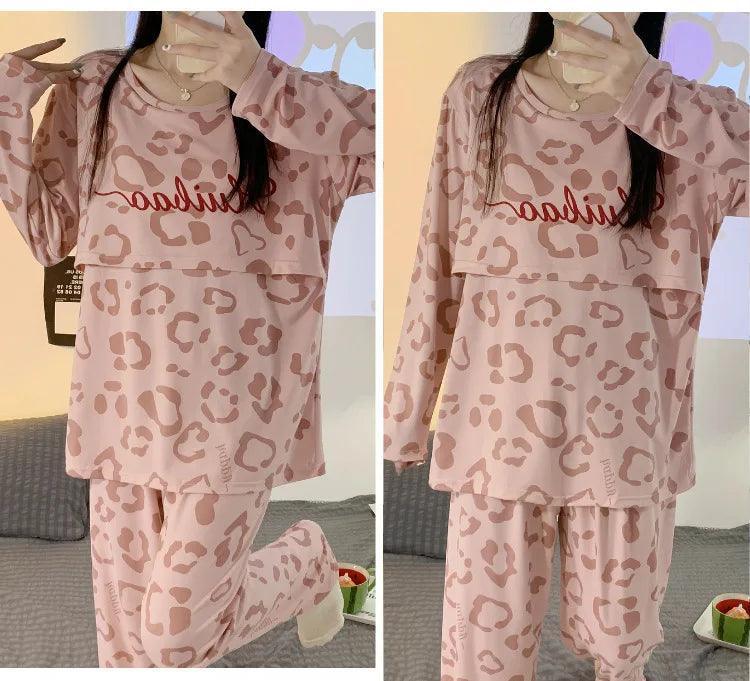 New Monthly Clothing 2-Piece Spring And Autumn Maternity Pajamas Summer Breastfeeding Suit Breastfeeding Pajamas Homewear - NTKSTORE