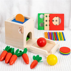 4-in-1 Coin Ball Box Multi-function Stick Pull Radish Game Montessori Color Matching Building Block Kid Puzzle Box Toy