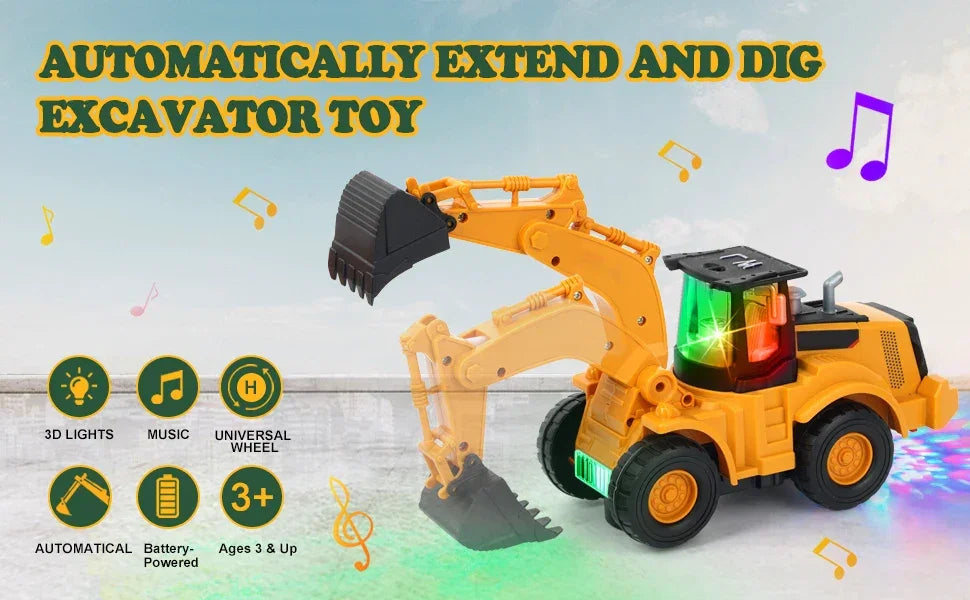 Excavator Truck Kids Toys: Construction 2+ Toddler Toys Digger Truck with Electric Universal Wheel Children Car Toys with Light