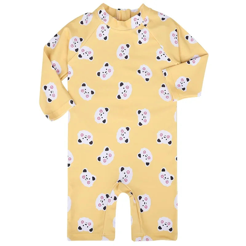 Baby Girls Swimsuit Long Sleeves One Piece Swimwear for Kids Toddler Cartoon UPF50+ Rash Guards Infant Bathing Suit Korea Sets