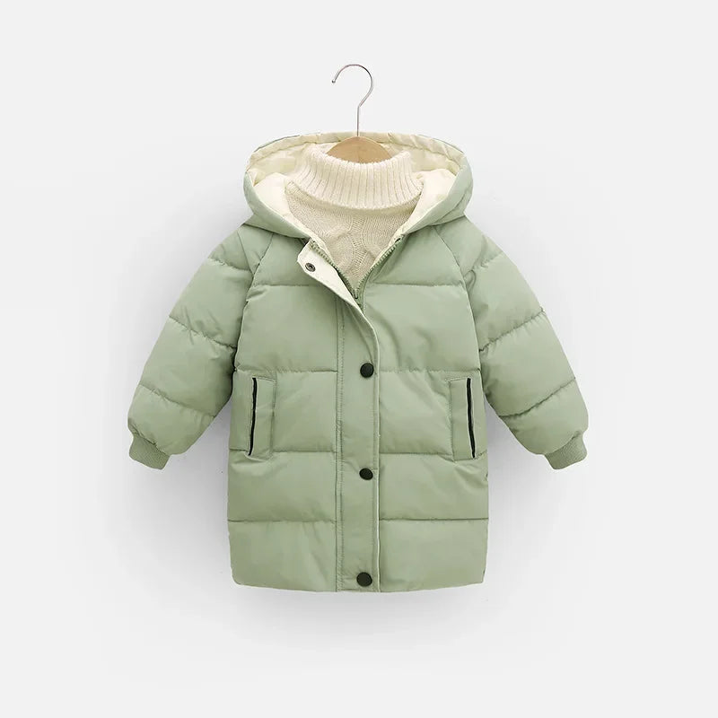2 3 4 5 6 8 10 Years Girls Jacket Winter Long Style Solid Color Thick Keep Warm Hooded Outerwear For Boys Down Cotton Snowsuit - NTKSTORE