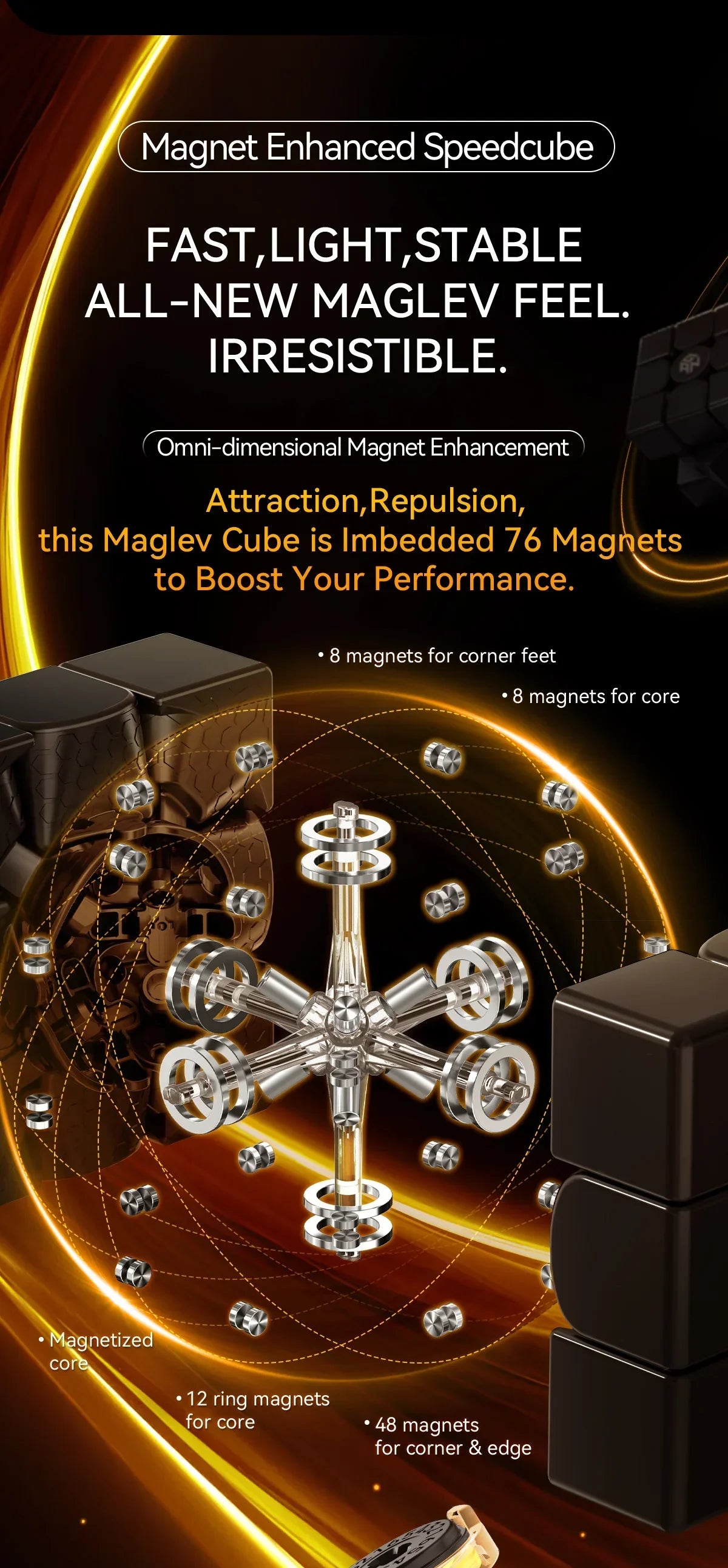 2024 New Gan 15 Maglev UV Magnetic Magic Speed Cube Stickerless Professional GAN 15M Cubo Magico Puzzle For Children Kids Gift - NTKSTORE