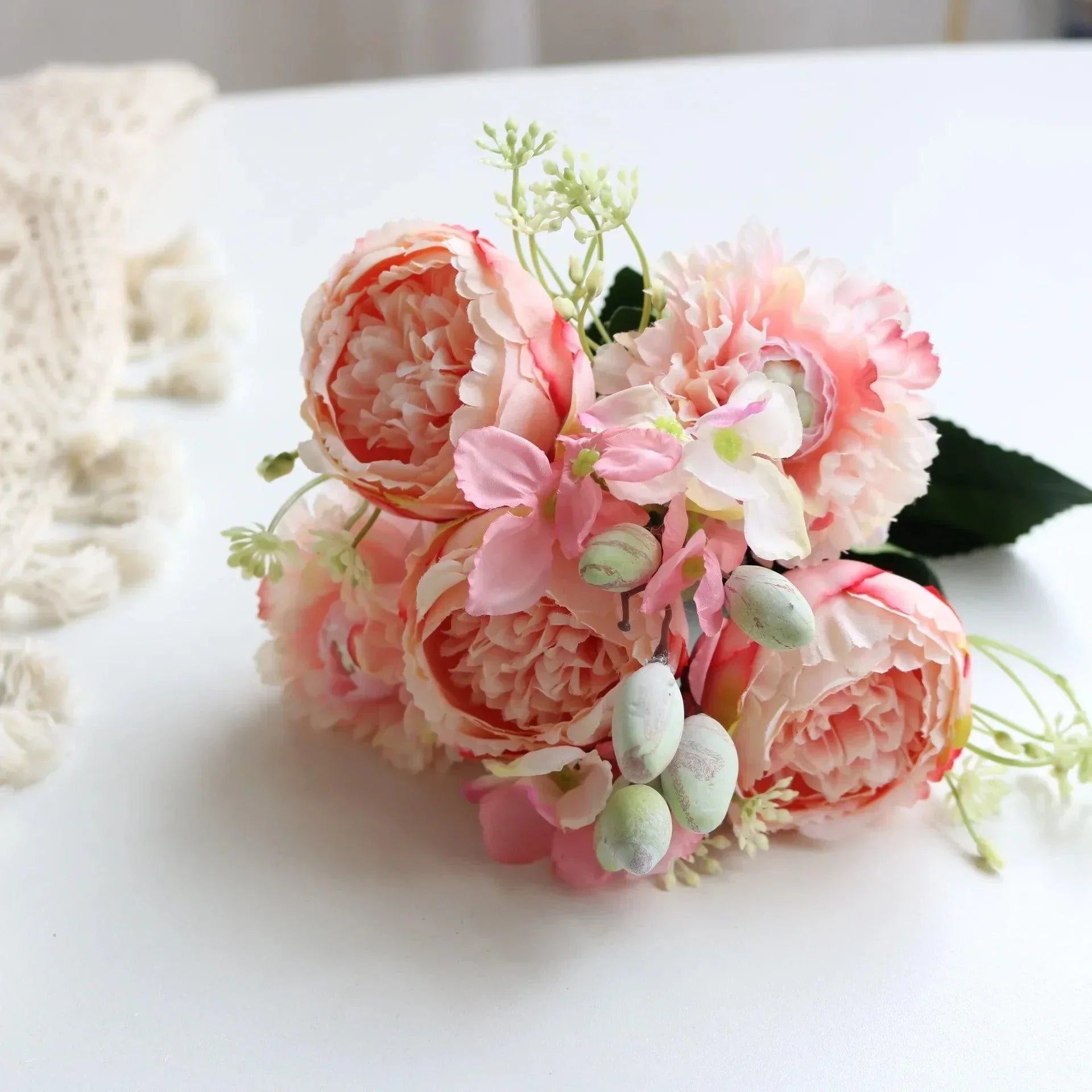 Hot Selling 1pcs/30cm Rose Pink Silk Bouquet Peony Artificial Flower 5 Big Head 4 Small Bud Bride Wedding Home Decoration Artifi - NTKSTORE
