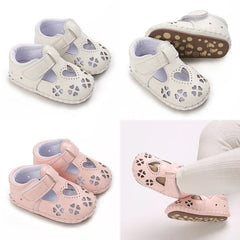 Girls' Leather Hollowed Heart Shape Soft Rubber Toddler Shoes