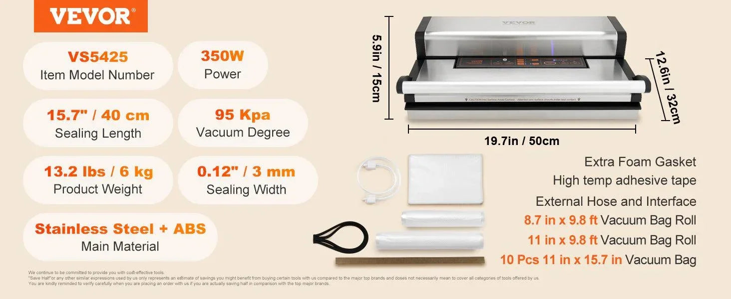VEVOR Commercial Vacuum Sealer Machine Multifunction Automatic Food Packaging with Bag Roll Storage Cutter for Home Kitchen Use - NTKSTORE